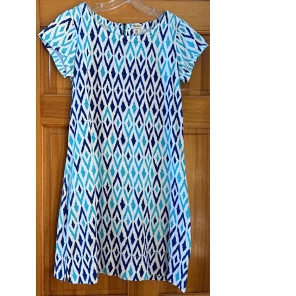 Hatley Dress‎  Blue, Aqua, White Geometric - Sz Medium